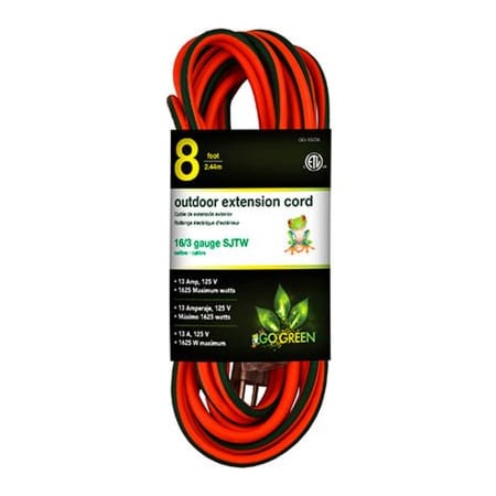 Gogreen SJTW Extension Cord, 16 AWG, Outdoor, 16/3, 1 Outlets, 8 ft GG-13708